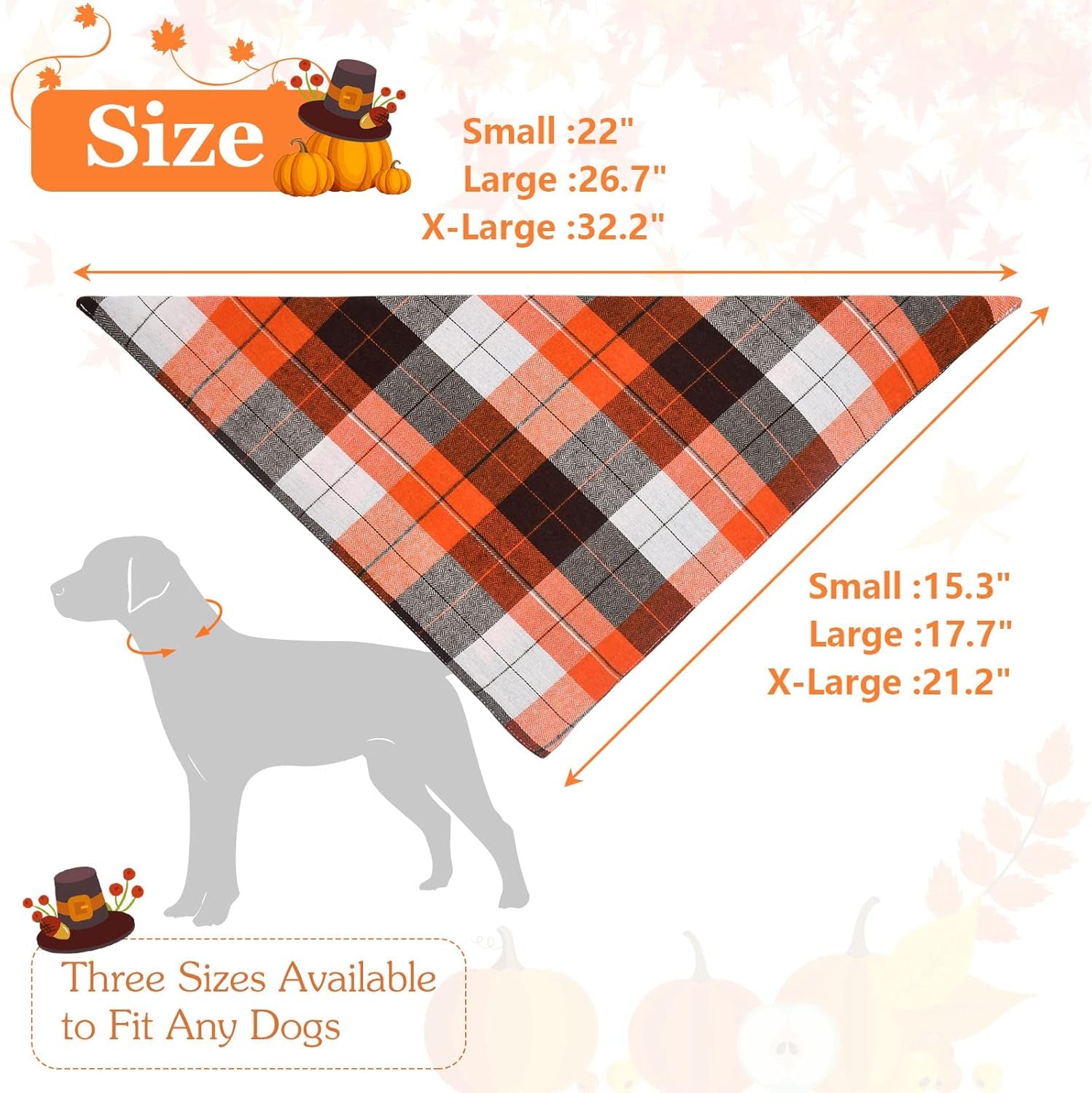 2 Pack Thanksgiving Plaid Dog Bandanas, Fall & Holiday Orange Dog Scarves with Halloween Design, Reversible Pet Bib Accessory for Small and Large Dogs