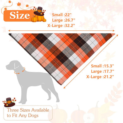 2 Pack Thanksgiving Plaid Dog Bandanas, Fall & Holiday Orange Dog Scarves with Halloween Design, Reversible Pet Bib Accessory for Small and Large Dogs