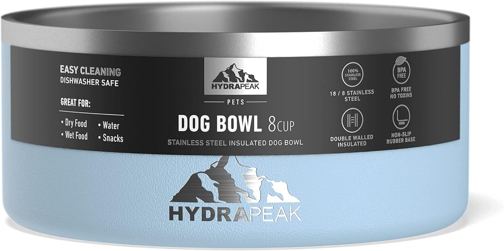 8 Cup Stainless Steel Dog Bowls for Water or Food - Cloud