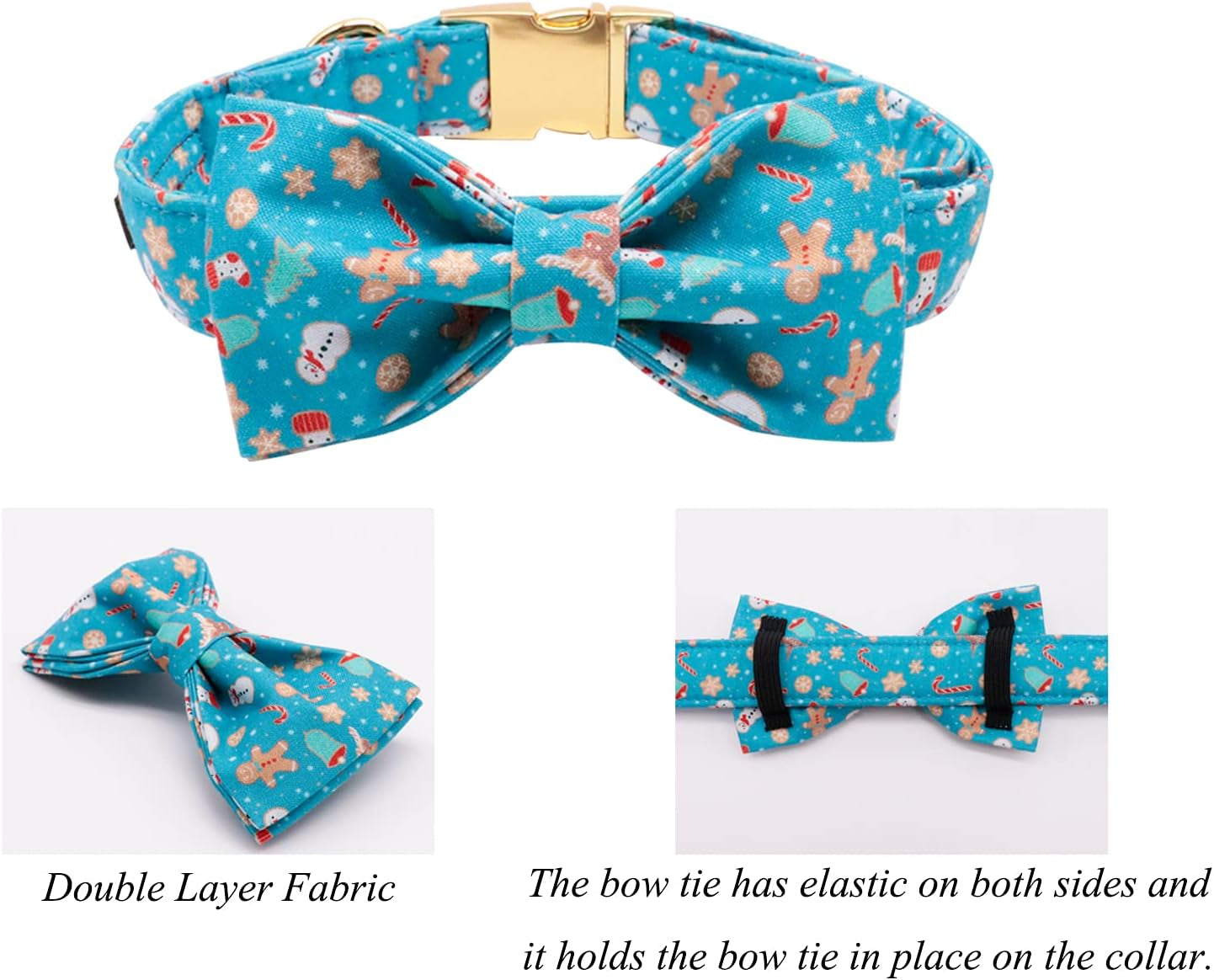 Christmas Dog Collar with Bowtie Durable Adjustable Handmade Comfortable Bow Tie Dog Collar Cat Collar with Metal Buckle for XS Dogs Cats,Party,Festival,Holiday Style,Neck 8-12In
