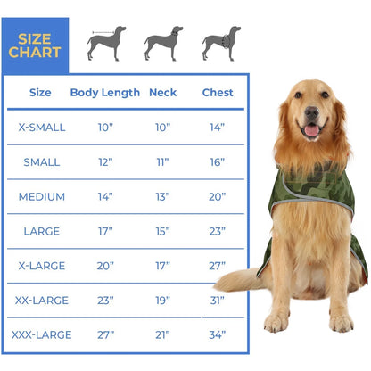 Reversible Hooded Dog Raincoat Poncho Jacket for Small to Large Dogs - Camo/Orange, Medium Size