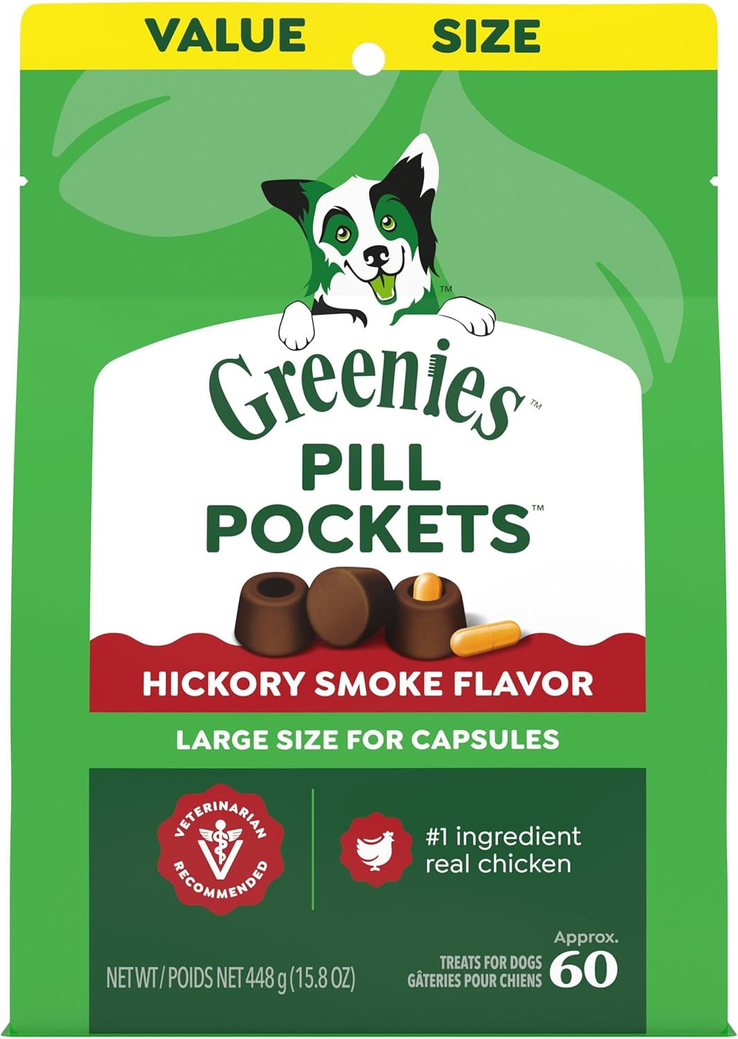 Pill Pockets for Dogs Large Size, Dog Treat Pouch for Capsule Medication, Hickory Smoke Flavor, 15.8 Oz. Pouch