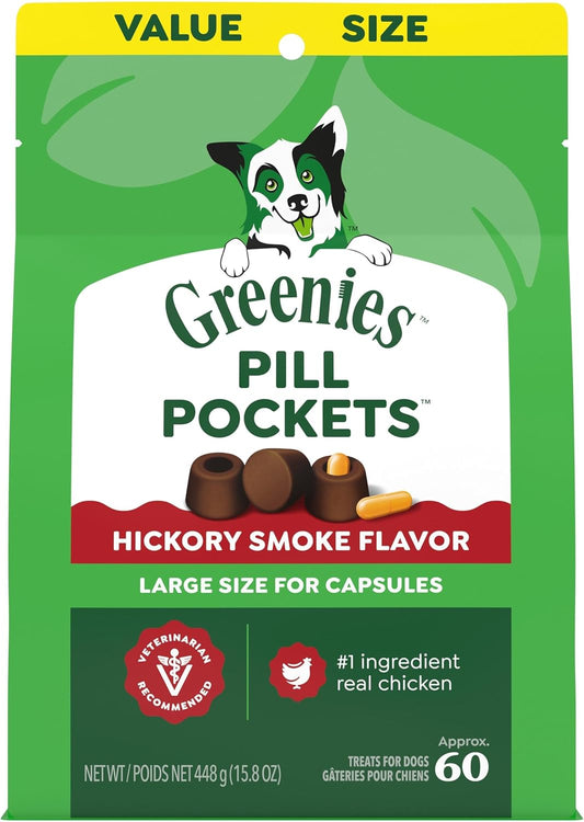 Pill Pockets for Dogs Large Size, Dog Treat Pouch for Capsule Medication, Hickory Smoke Flavor, 15.8 Oz. Pouch
