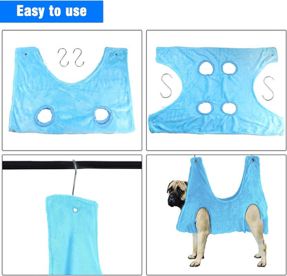 Professional Dog Grooming Hammock and Restraint Harness for Bathing, Trimming, and Nail Clipping - Medium Size, Blue