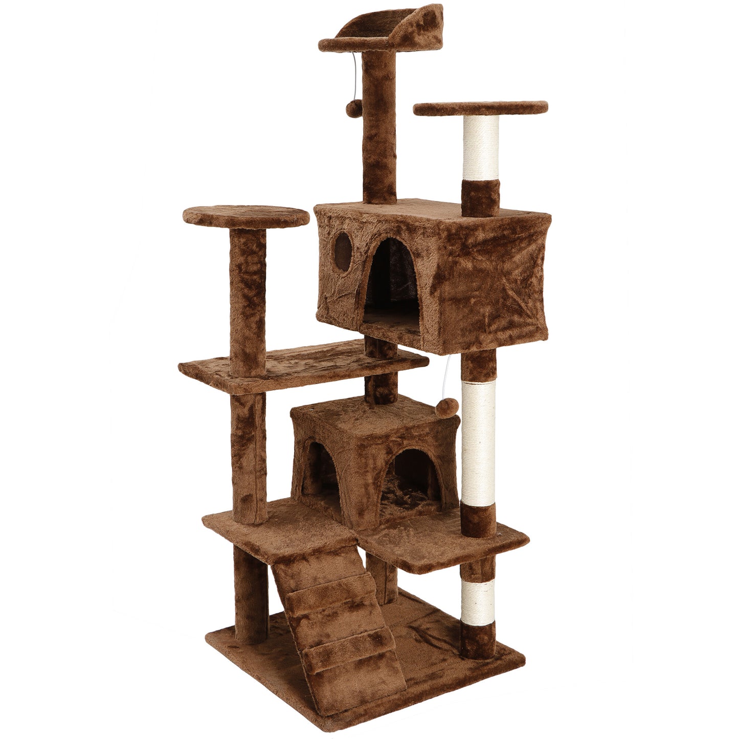 53-Inch Multi-Level Cat Tree Tower with Scratching Posts and Plush Perch - Brown