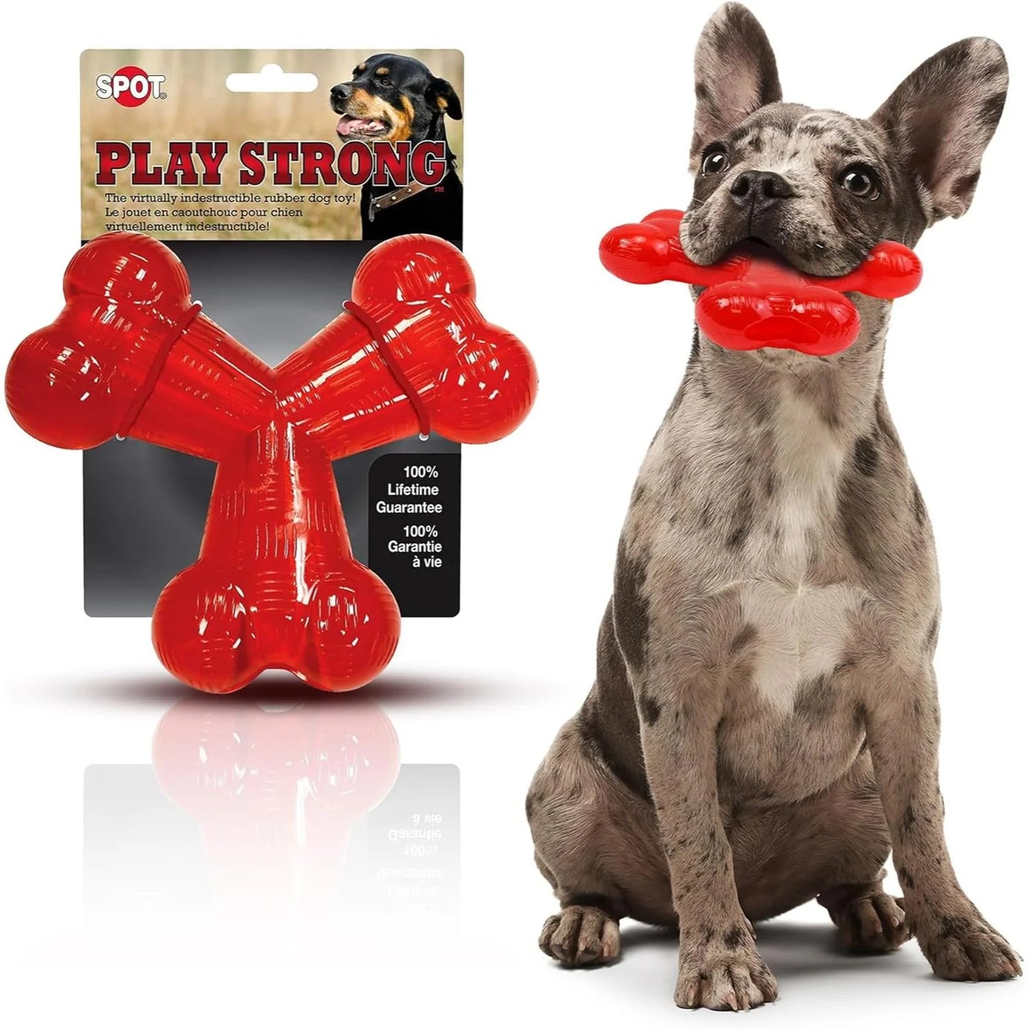 Play Strong Trident Bone Rubber Dog Toy - Y Shape, Durable Chew for Aggressive Chewers with Hollow Center for Treats, 6 Inch
