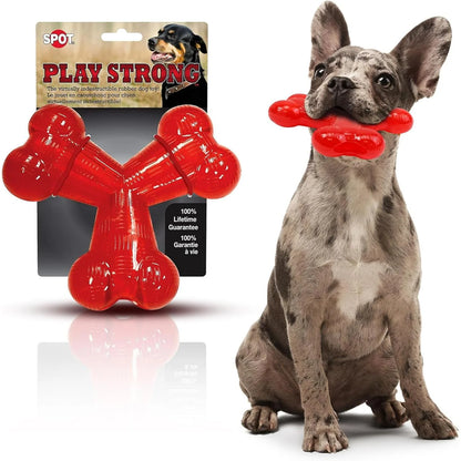 Play Strong Trident Bone Rubber Dog Toy - Y Shape, Durable Chew for Aggressive Chewers with Hollow Center for Treats, 6 Inch