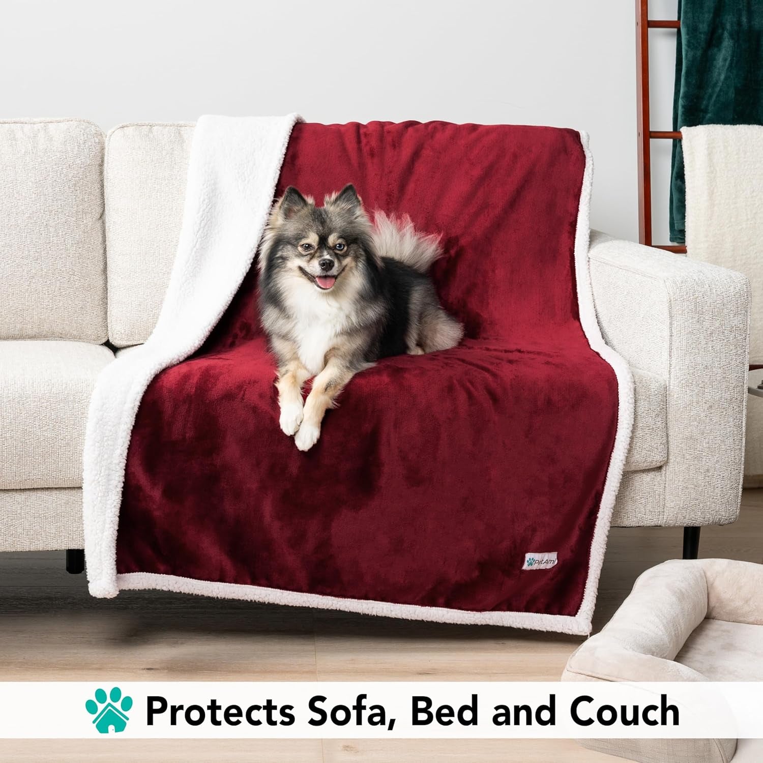 Dog Blanket for Small Medium Dogs, Pet Bed Blanket Cat Puppy Kitten, Fleece Furniture Couch Cover Protector Sofa Car, Soft Sherpa Dog Throw Plush Reversible Washable, Mini 29X40 Maroon Red